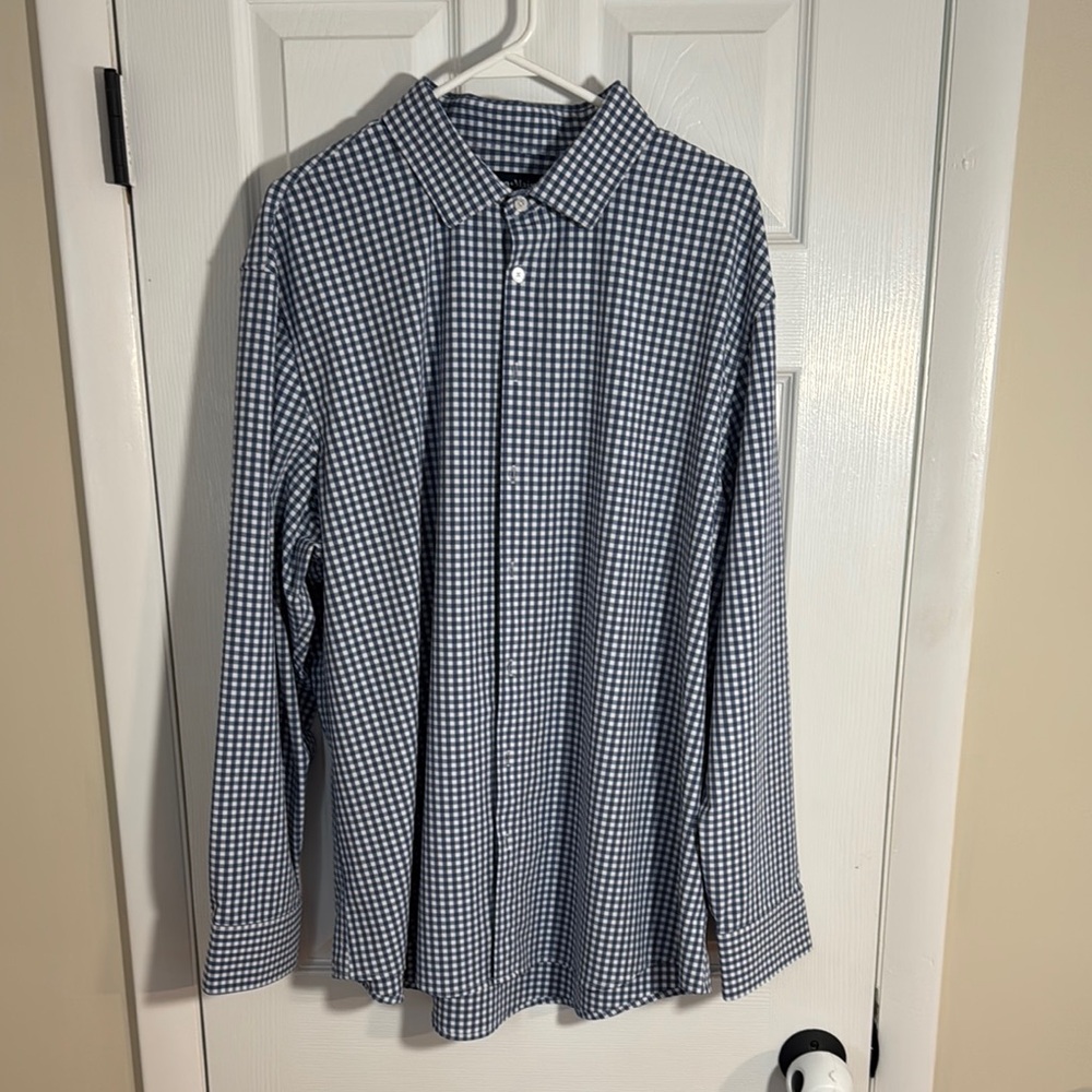 Mizzen+Main Men's Navy Blue Checkered Shirt XXL Classic Fit EUC